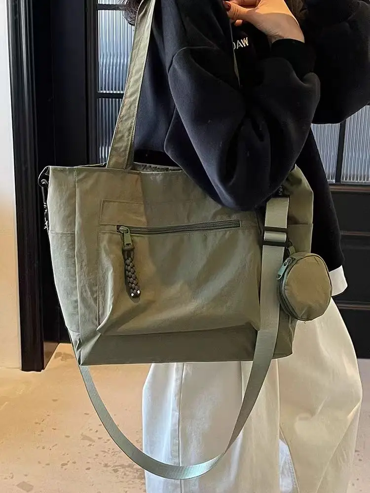 Crossbody Nylon Tote Bag Green Large Capacity — feature 10