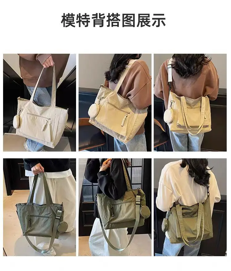Crossbody Nylon Tote Bag Green Large Capacity — feature 3
