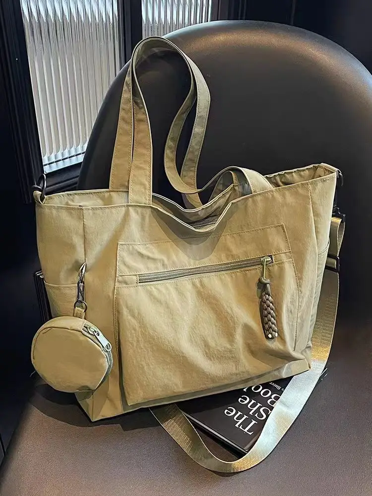 Crossbody Nylon Tote Bag Green Large Capacity — feature 5
