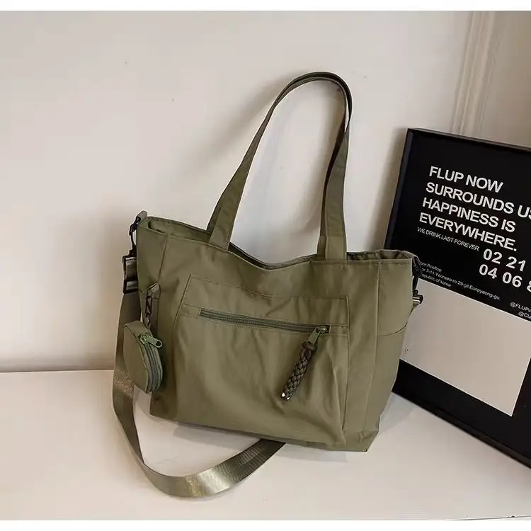 Crossbody Nylon Tote Bag Green Large Capacity — feature 8