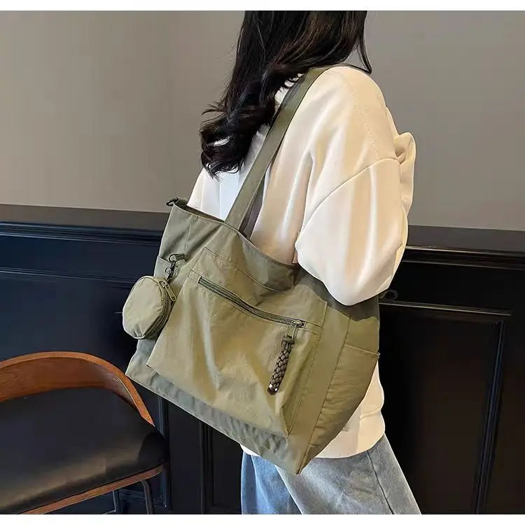 Crossbody Nylon Tote Bag Green Large Capacity - Image 2