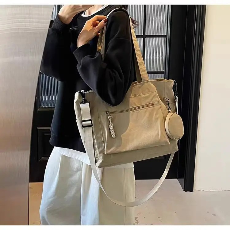 Crossbody Nylon Tote Bag Green Large Capacity - Image 3