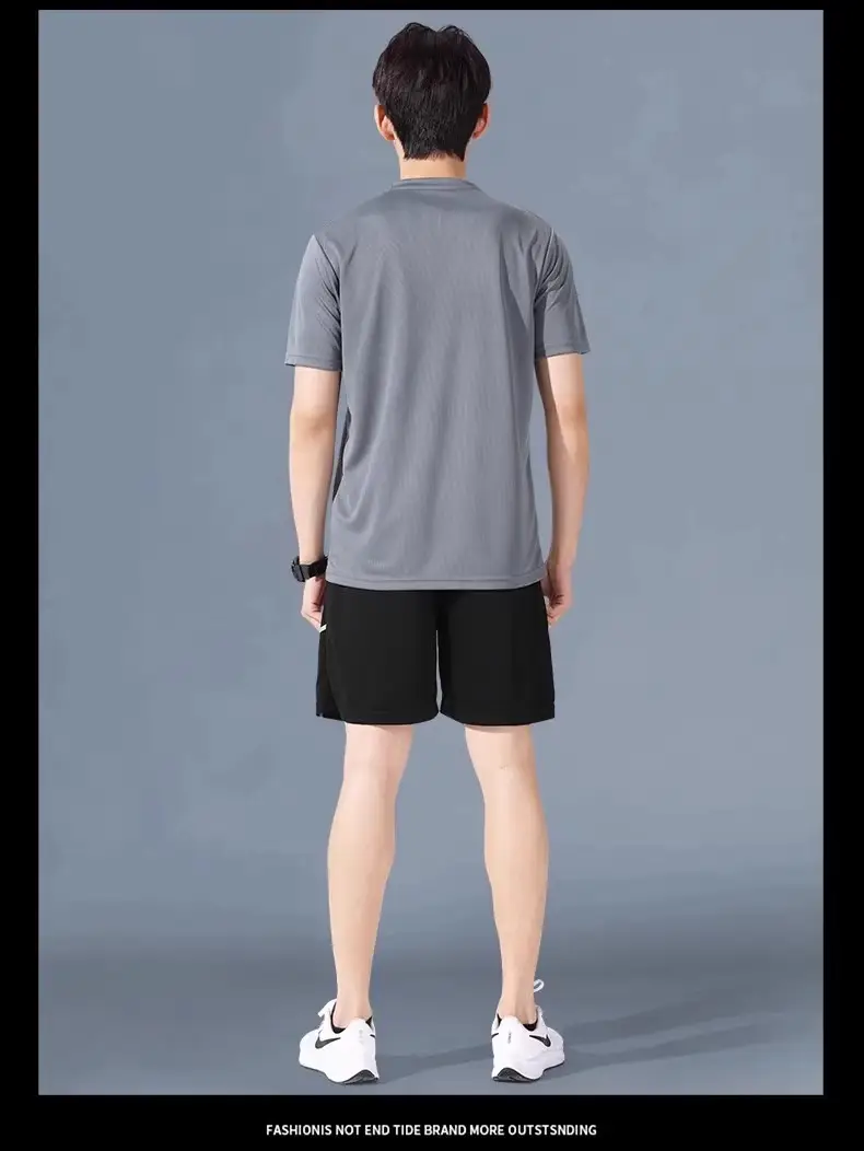 Cross-Border Sportswear Set for Men, Running Short-Sleeved Ice Silk Summer Quick-Drying Clothing, Basketball Clothing, Badminton Fitness Clothing, Shorts — feature 14
