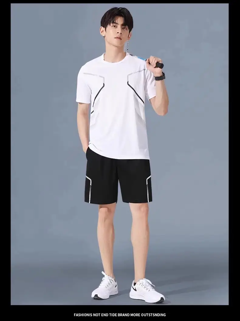 Cross-Border Sportswear Set for Men, Running Short-Sleeved Ice Silk Summer Quick-Drying Clothing, Basketball Clothing, Badminton Fitness Clothing, Shorts — feature 15