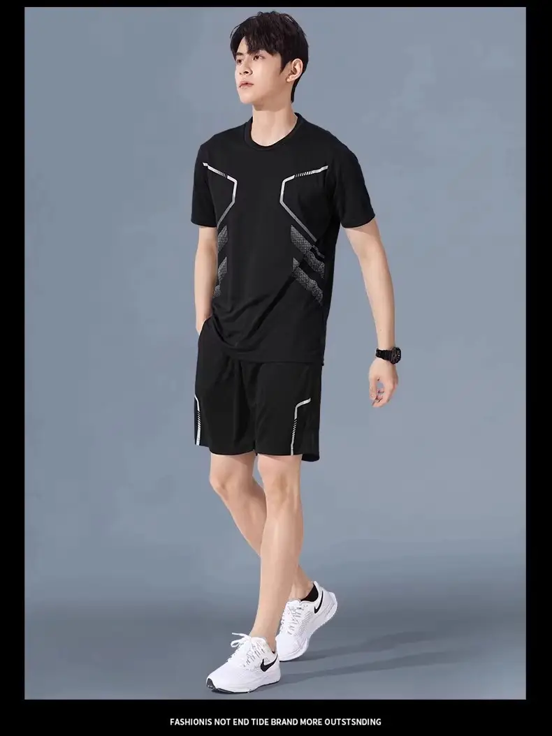 Cross-Border Sportswear Set for Men, Running Short-Sleeved Ice Silk Summer Quick-Drying Clothing, Basketball Clothing, Badminton Fitness Clothing, Shorts — feature 16