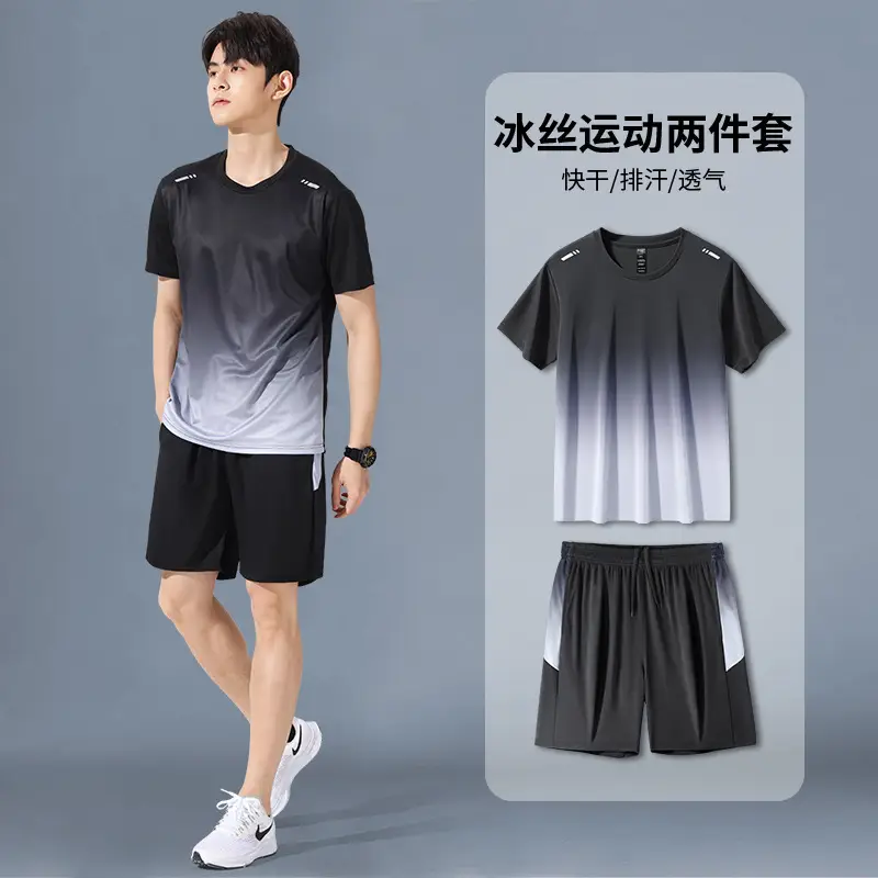 Cross-Border Sportswear Set for Men, Running Short-Sleeved Ice Silk Summer Quick-Drying Clothing, Basketball Clothing, Badminton Fitness Clothing, Shorts - Image 4