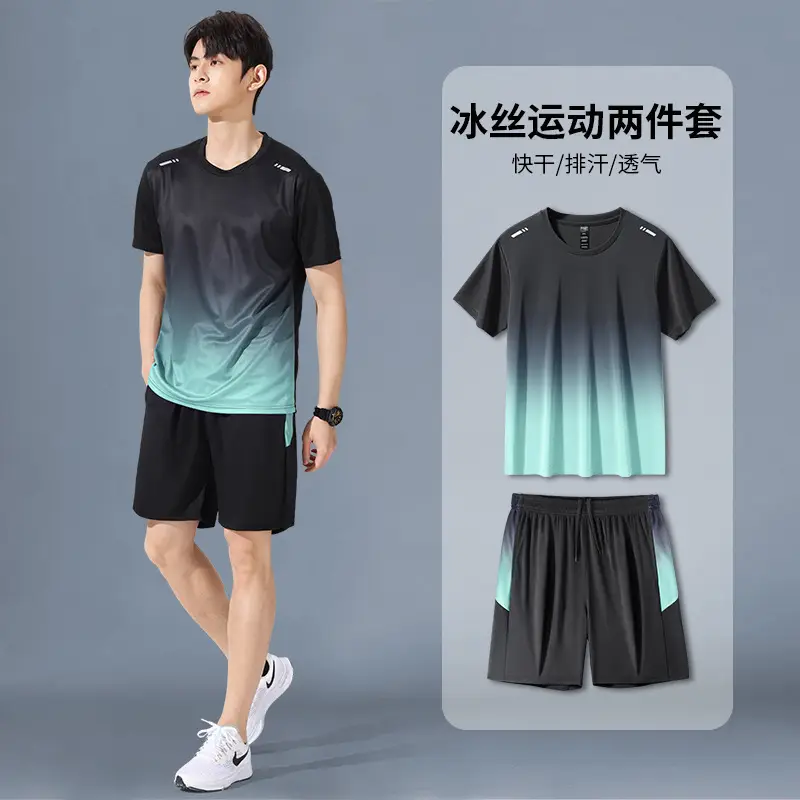 Cross-Border Sportswear Set for Men, Running Short-Sleeved Ice Silk Summer Quick-Drying Clothing, Basketball Clothing, Badminton Fitness Clothing, Shorts - Image 5