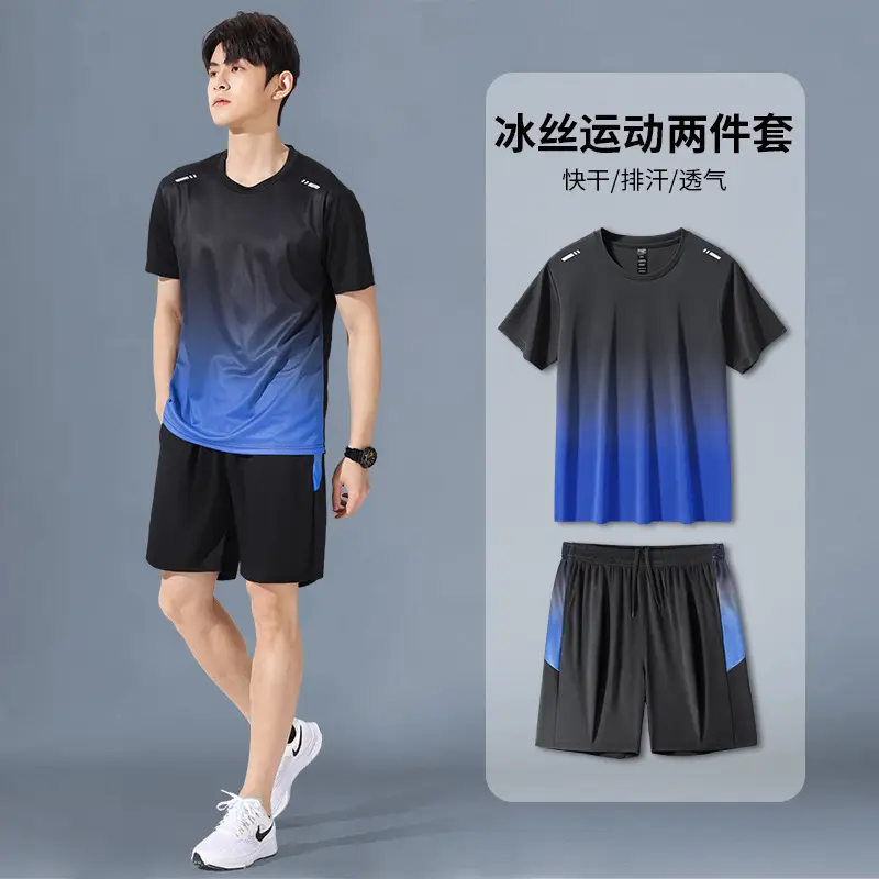 Cross-Border Sportswear Set for Men, Running Short-Sleeved Ice Silk Summer Quick-Drying Clothing, Basketball Clothing, Badminton Fitness Clothing, Shorts - Image 6