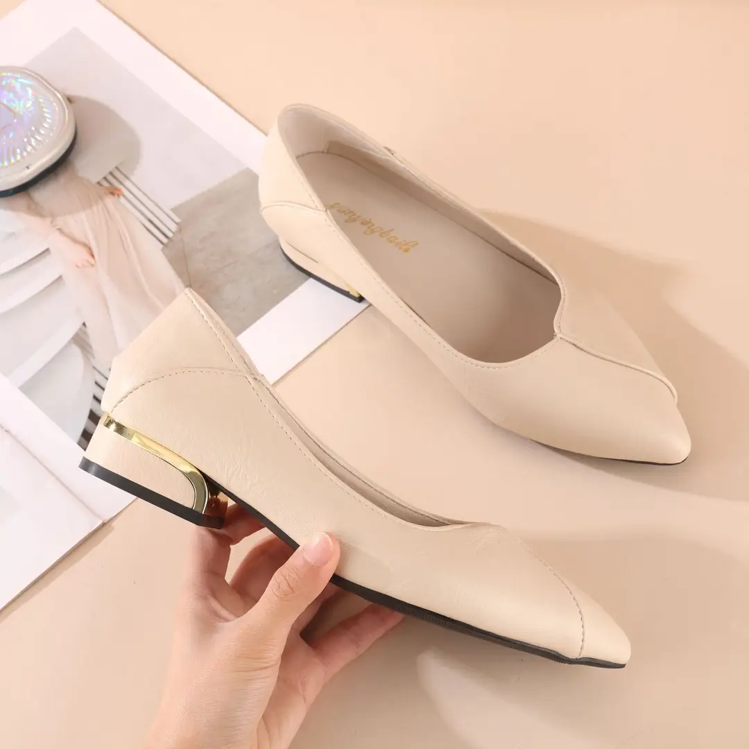 Elegant Commuter Shoes Women's Chunky Heel Spring and Autumn New Pointed Comfortable Low Heel Work Shoes All-match Flat Shallow Women's Shoes - Image 4