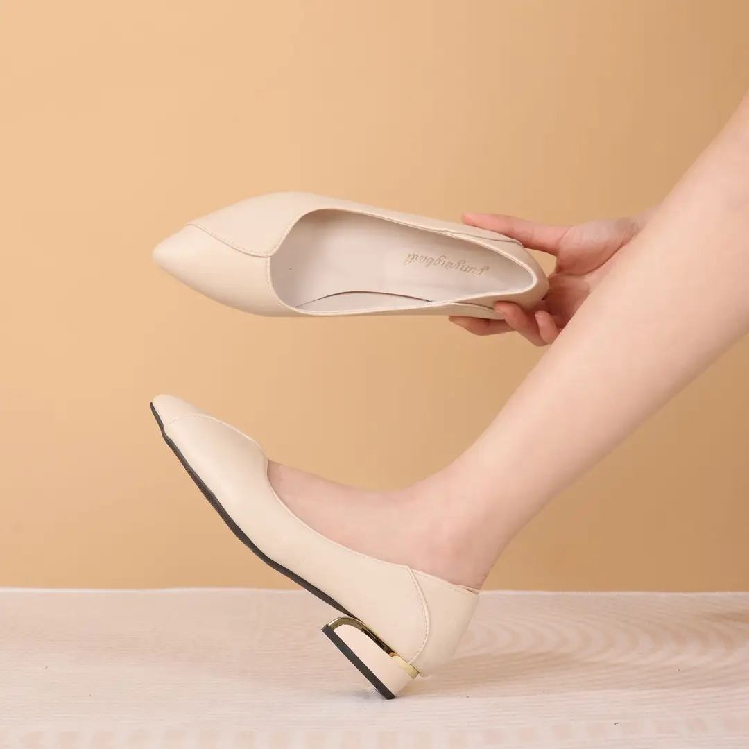 Elegant Commuter Shoes Women's Chunky Heel Spring and Autumn New Pointed Comfortable Low Heel Work Shoes All-match Flat Shallow Women's Shoes - Image 5