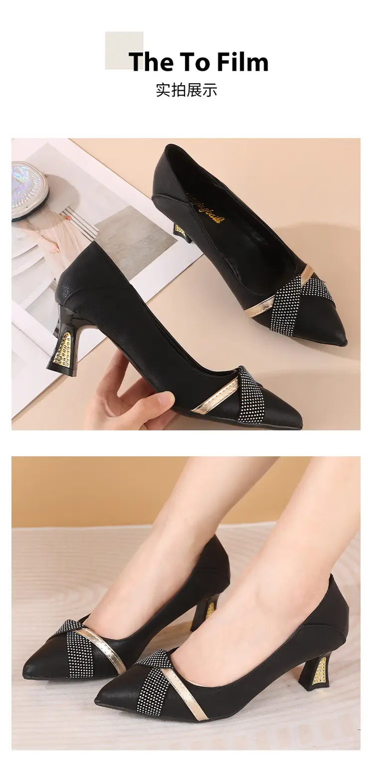 Elegant Commuter Shoes Women's Chunky Heel Spring and Autumn New Pointed Comfortable Low Heel Work Shoes All-match Flat Shallow Women's Shoes — feature 9