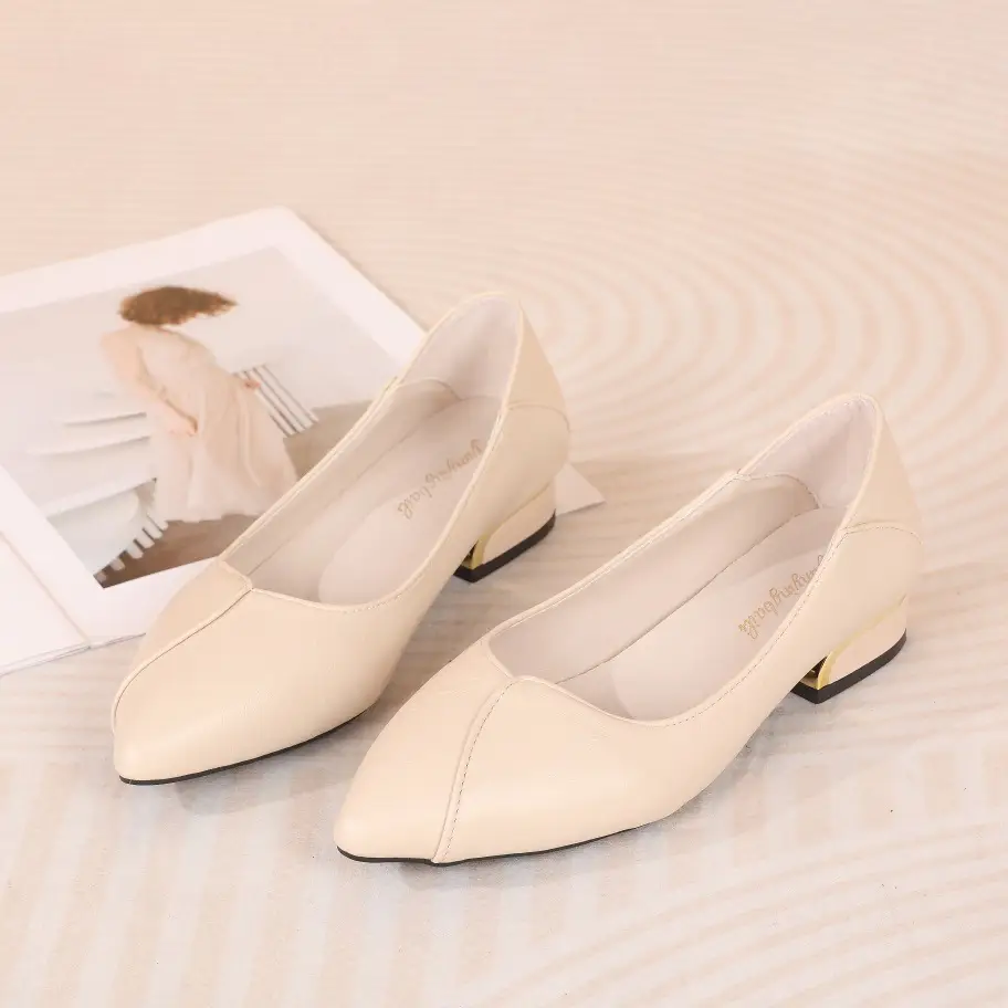 Elegant Commuter Shoes Women's Chunky Heel Spring and Autumn New Pointed Comfortable Low Heel Work Shoes All-match Flat Shallow Women's Shoes - Image 2