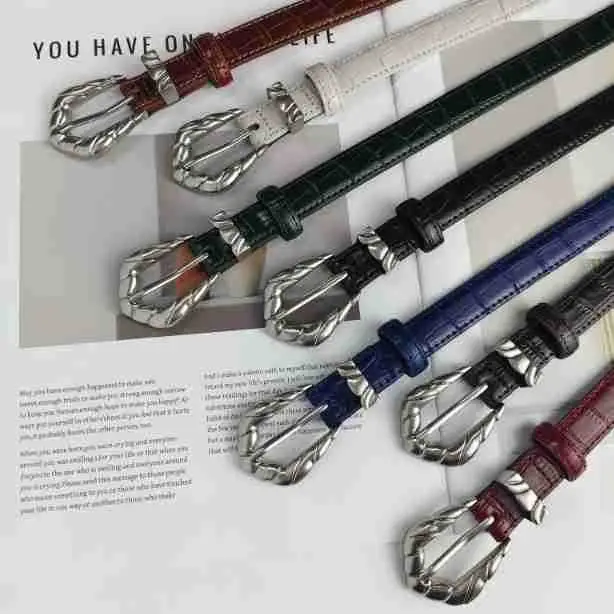 Women's Multi Color Croc Leather Buckle Belts - Image 17