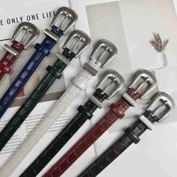 Women's Multi Color Croc Leather Buckle Belts - Image 18
