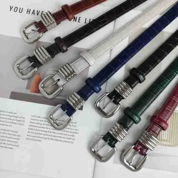 Women's Multi Color Croc Leather Buckle Belts - Image 19