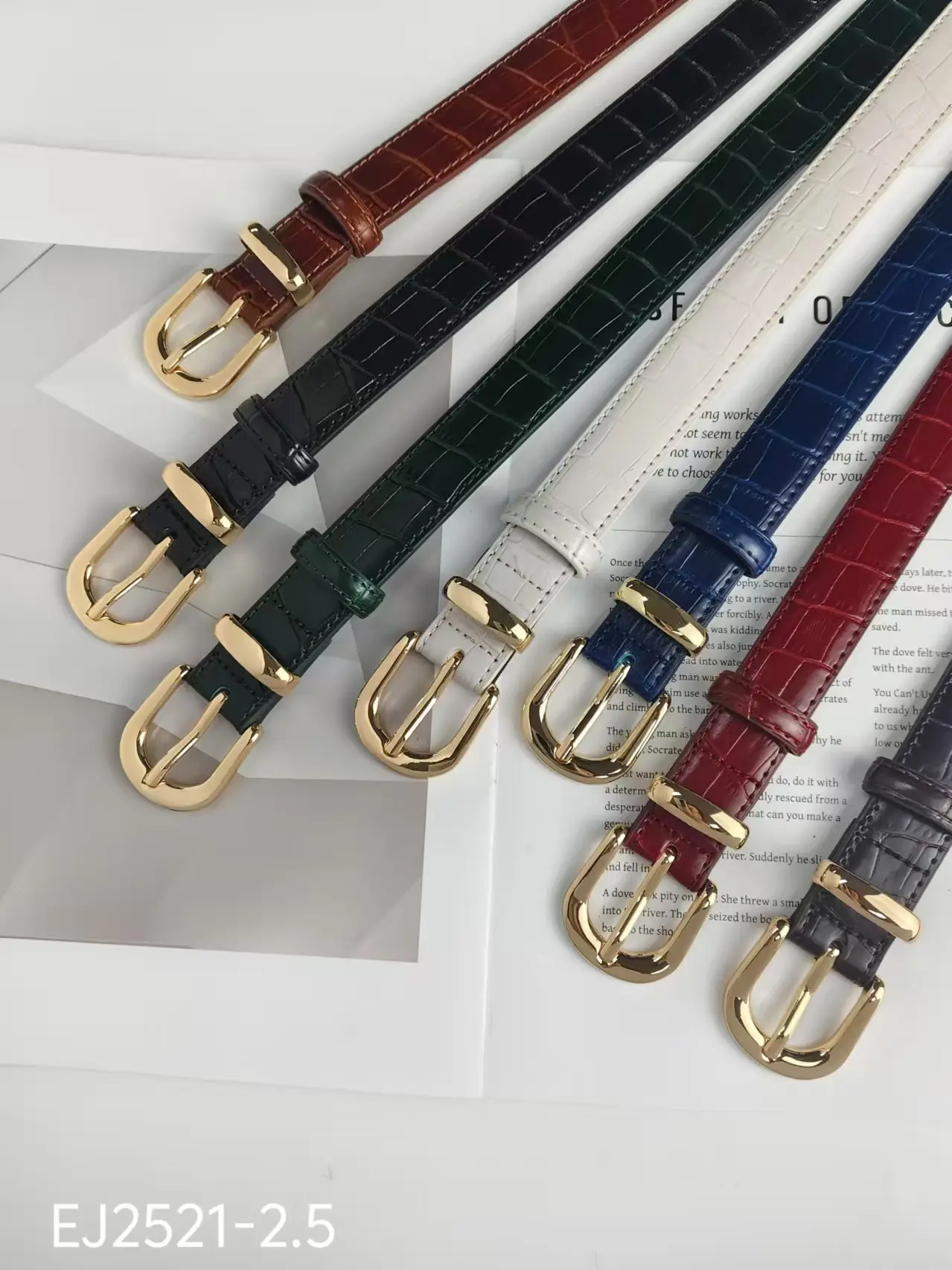 Women's Multi Color Croc Leather Buckle Belts — feature 11