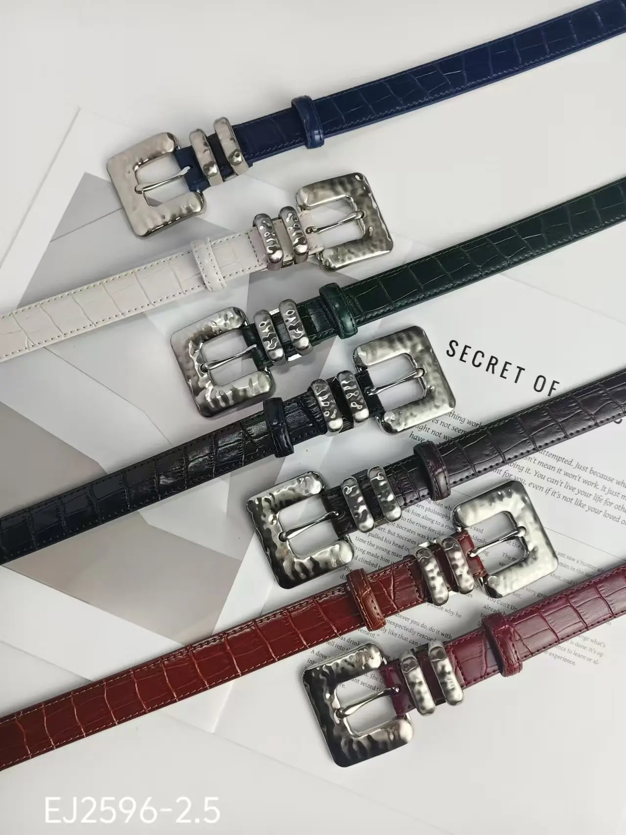 Women's Multi Color Croc Leather Buckle Belts — feature 2