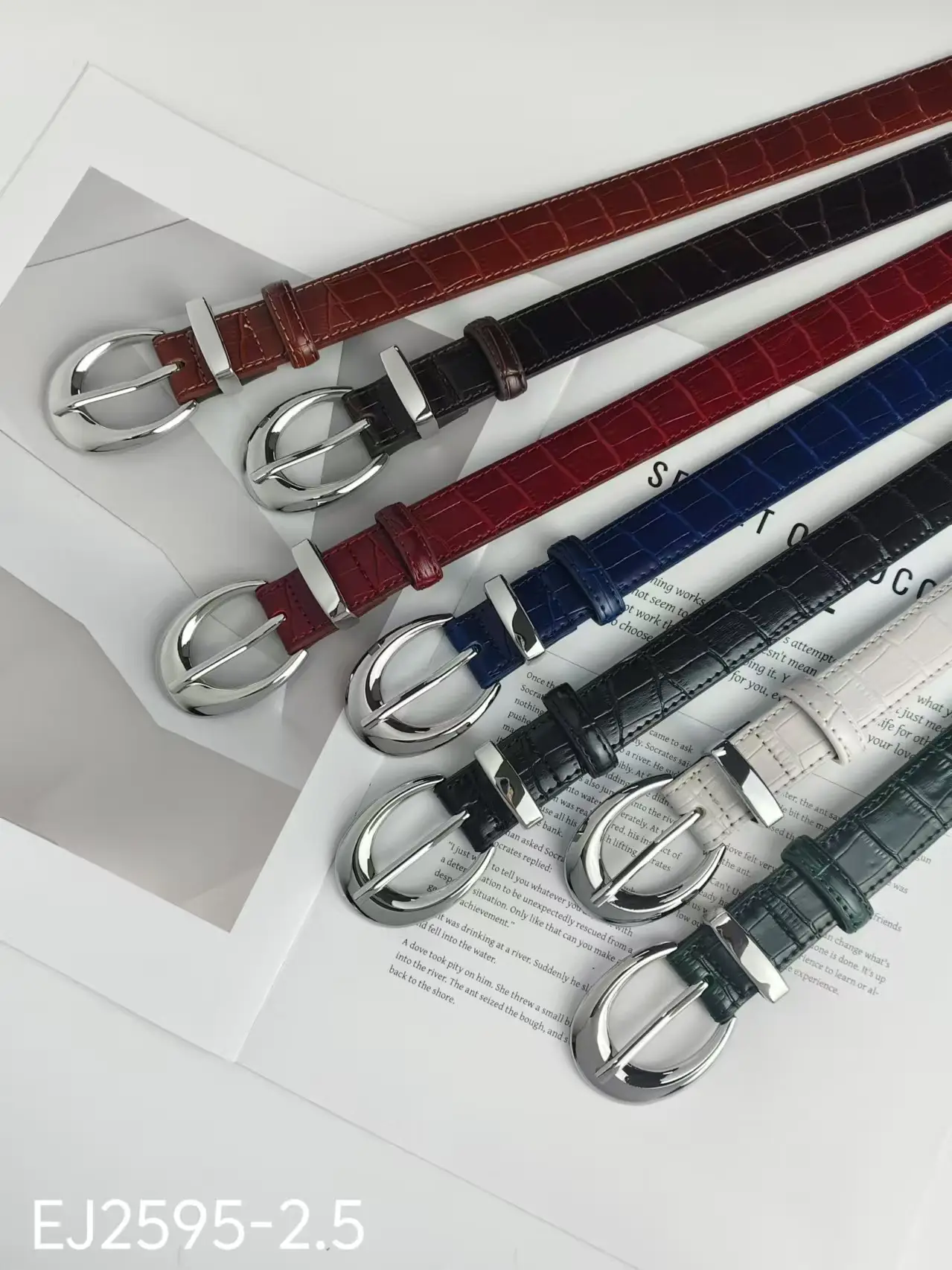 Women's Multi Color Croc Leather Buckle Belts — feature 3
