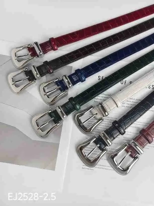 Women's Multi Color Croc Leather Buckle Belts — feature 5