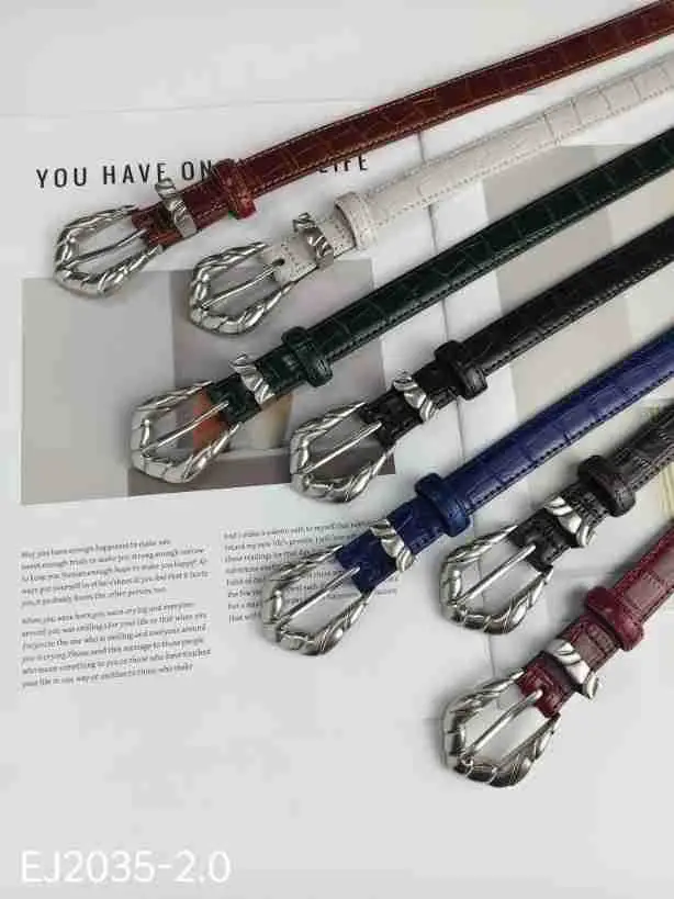 Women's Multi Color Croc Leather Buckle Belts - Image 2