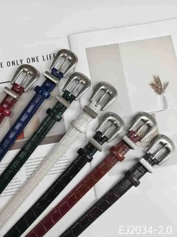Women's Multi Color Croc Leather Buckle Belts - Image 3