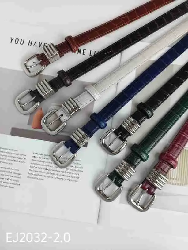 Women's Multi Color Croc Leather Buckle Belts - Image 4