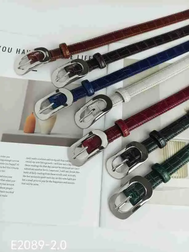 Women's Multi Color Croc Leather Buckle Belts - Image 6