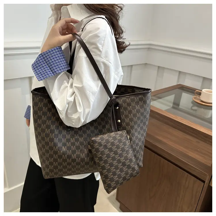 Women's 2-Piece Brown Checkered Tote & Wallet Set — feature 20