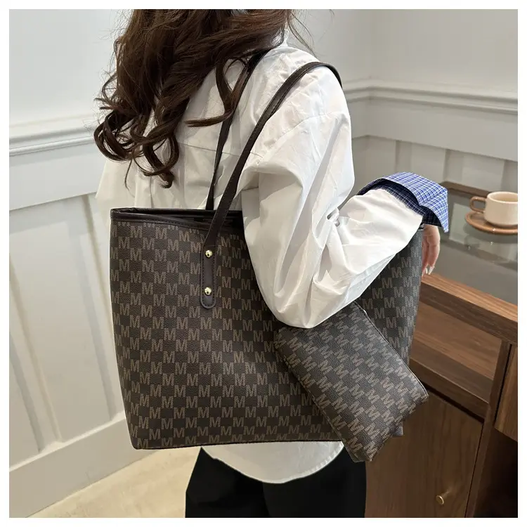 Women's 2-Piece Brown Checkered Tote & Wallet Set — feature 22