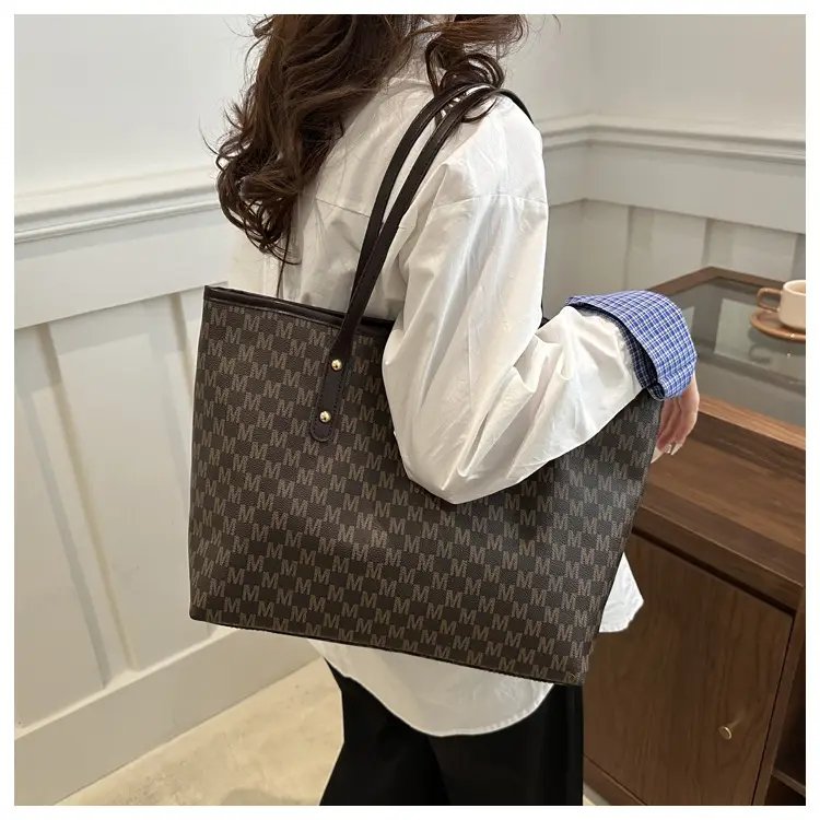 Women's 2-Piece Brown Checkered Tote & Wallet Set — feature 24