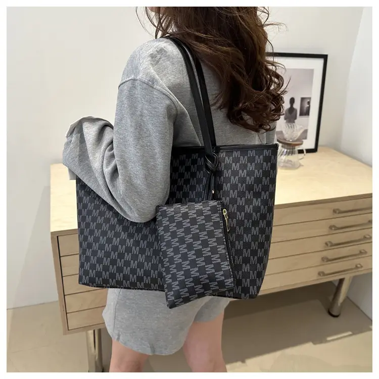 Women's 2-Piece Brown Checkered Tote & Wallet Set — feature 27