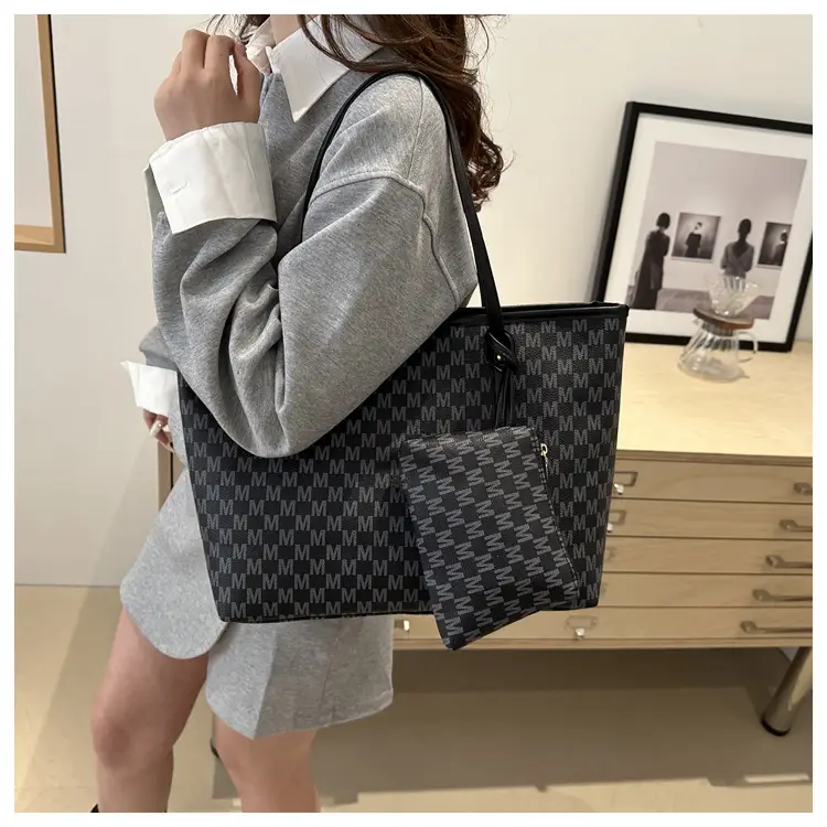 Women's 2-Piece Brown Checkered Tote & Wallet Set — feature 28