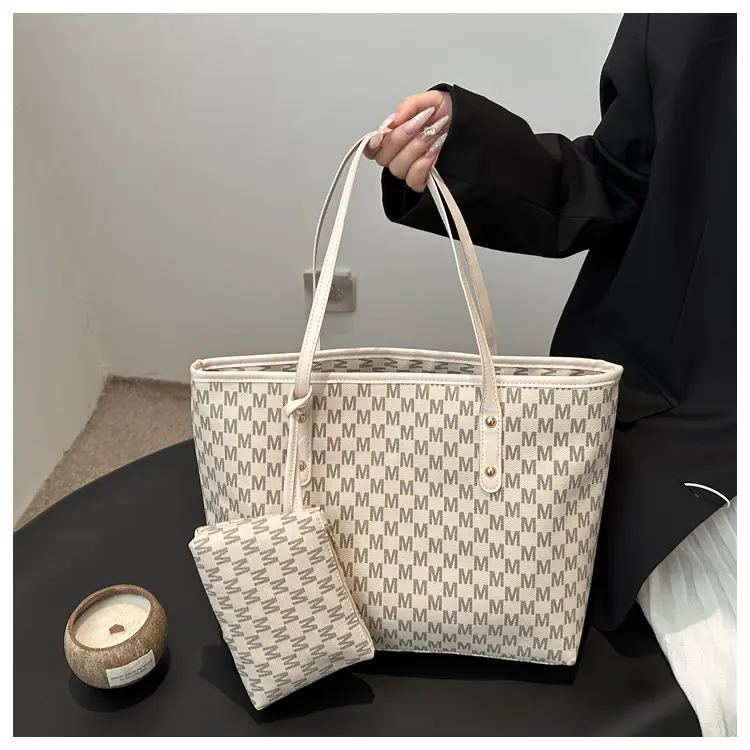 Women's 2-Piece Brown Checkered Tote & Wallet Set — feature 8