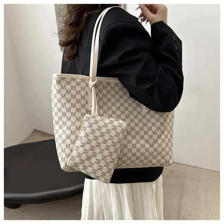 Women's 2-Piece Brown Checkered Tote & Wallet Set — feature 9