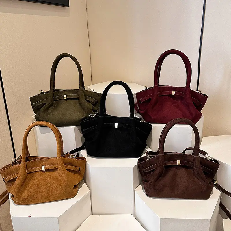Women's Brown Suede Shoulder Bag Large Capacity Casual Handbag - Image 6
