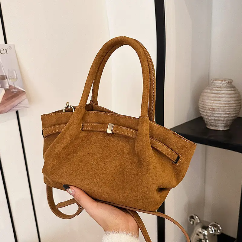 Women's Brown Suede Shoulder Bag Large Capacity Casual Handbag - Image 7