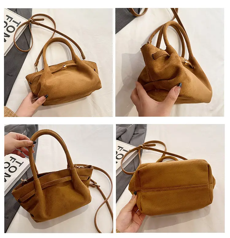 Women's Brown Suede Shoulder Bag Large Capacity Casual Handbag — feature 13