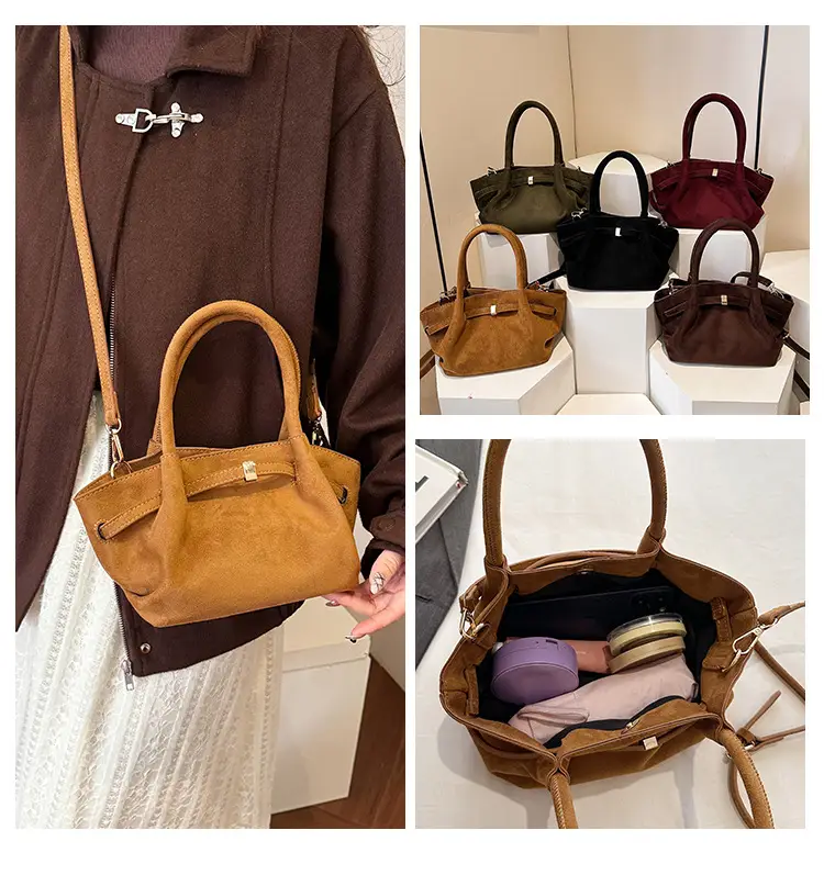 Women's Brown Suede Shoulder Bag Large Capacity Casual Handbag — feature 14