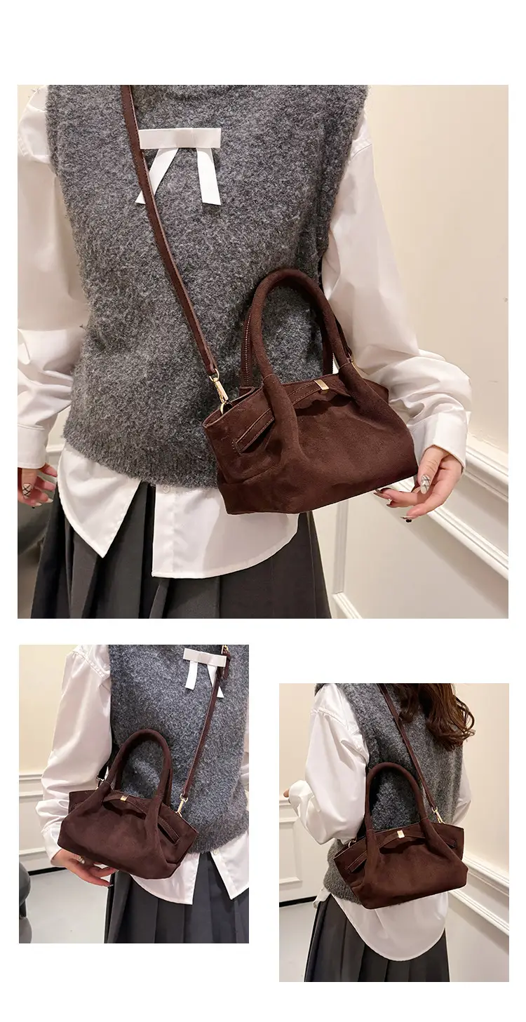 Women's Brown Suede Shoulder Bag Large Capacity Casual Handbag — feature 15