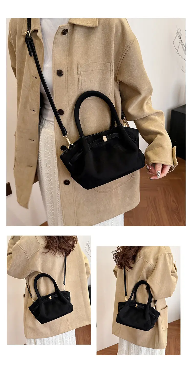 Women's Brown Suede Shoulder Bag Large Capacity Casual Handbag — feature 17