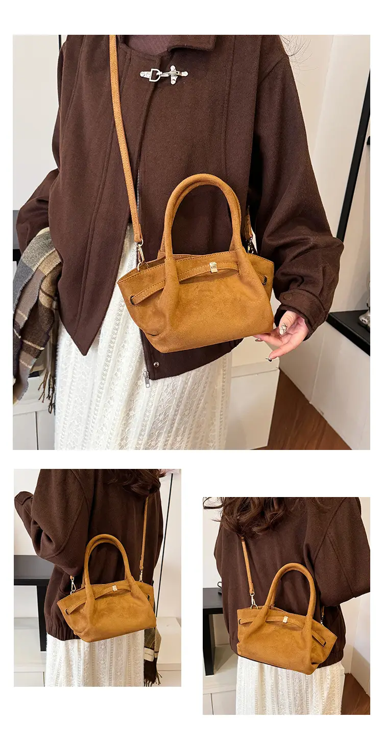 Women's Brown Suede Shoulder Bag Large Capacity Casual Handbag — feature 18