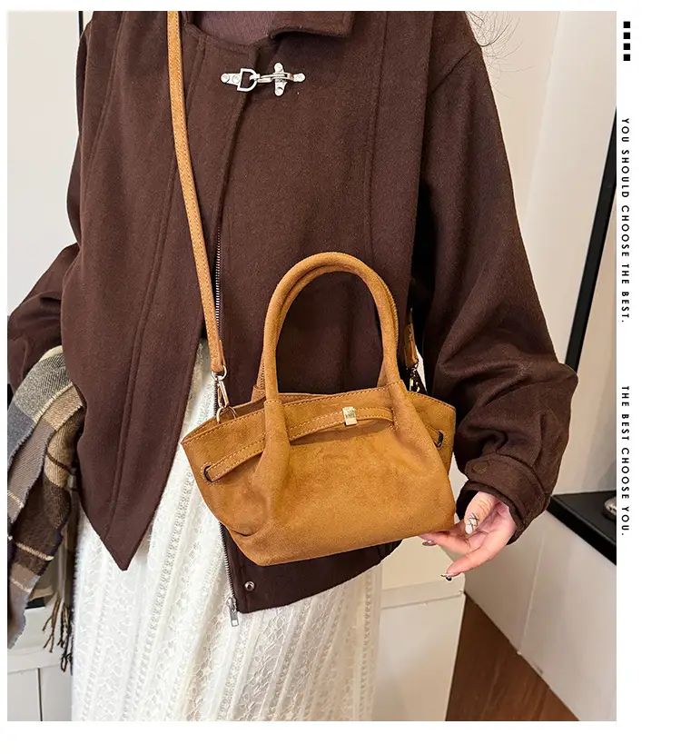 Women's Brown Suede Shoulder Bag Large Capacity Casual Handbag — feature 2