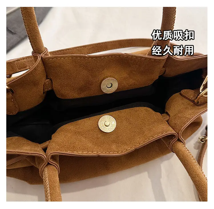 Women's Brown Suede Shoulder Bag Large Capacity Casual Handbag — feature 8
