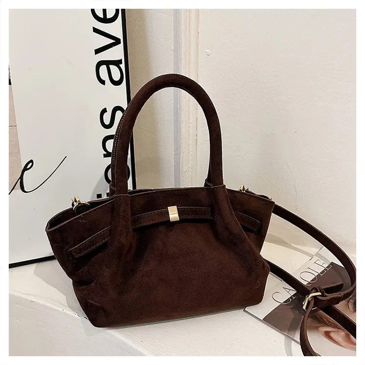 Women's Brown Suede Shoulder Bag Large Capacity Casual Handbag - Image 2