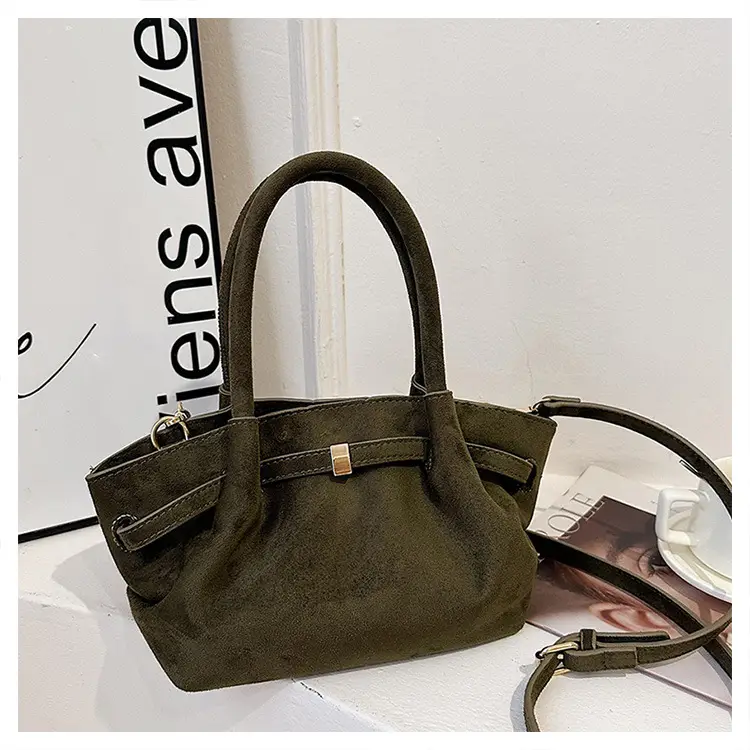 Women's Brown Suede Shoulder Bag Large Capacity Casual Handbag - Image 3