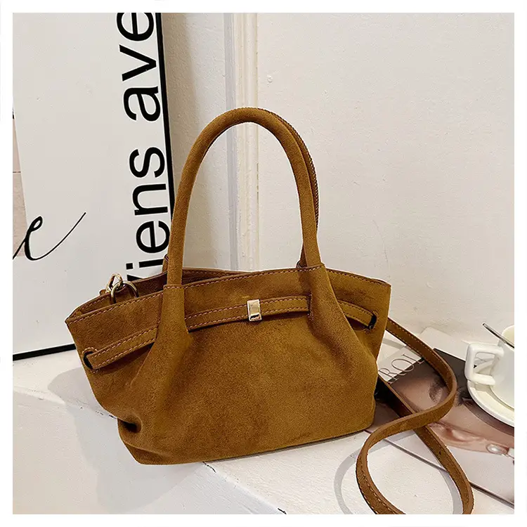 Women's Brown Suede Shoulder Bag Large Capacity Casual Handbag - Image 5