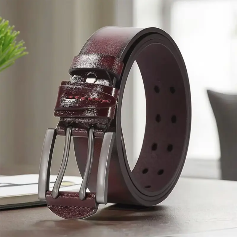 Men's Cross-Country Leather Belt Brown Buckle - Image 3