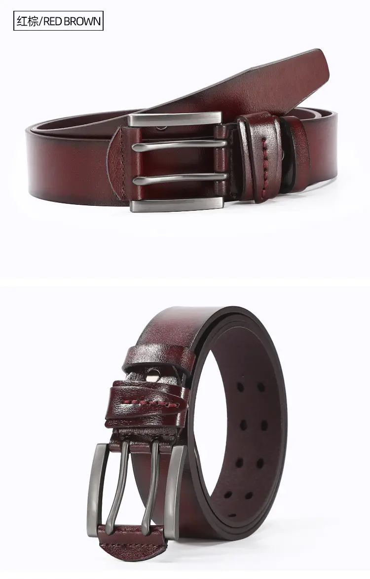 Men's Cross-Country Leather Belt Brown Buckle — feature 10