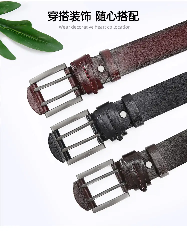 Men's Cross-Country Leather Belt Brown Buckle — feature 2