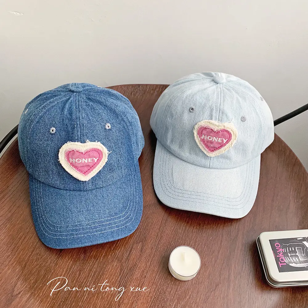 Sweet Pink Love Baseball Cap Women Denim Washed - Image 4